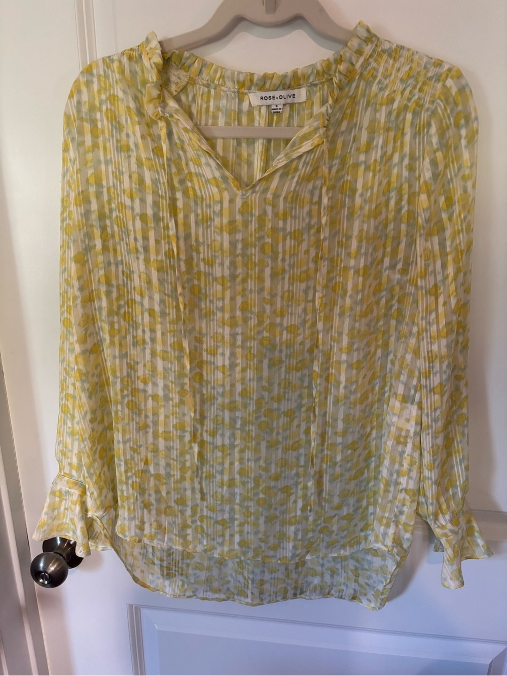 Rose & Olive Yellow White Floral Pleated Ruffle Blouse